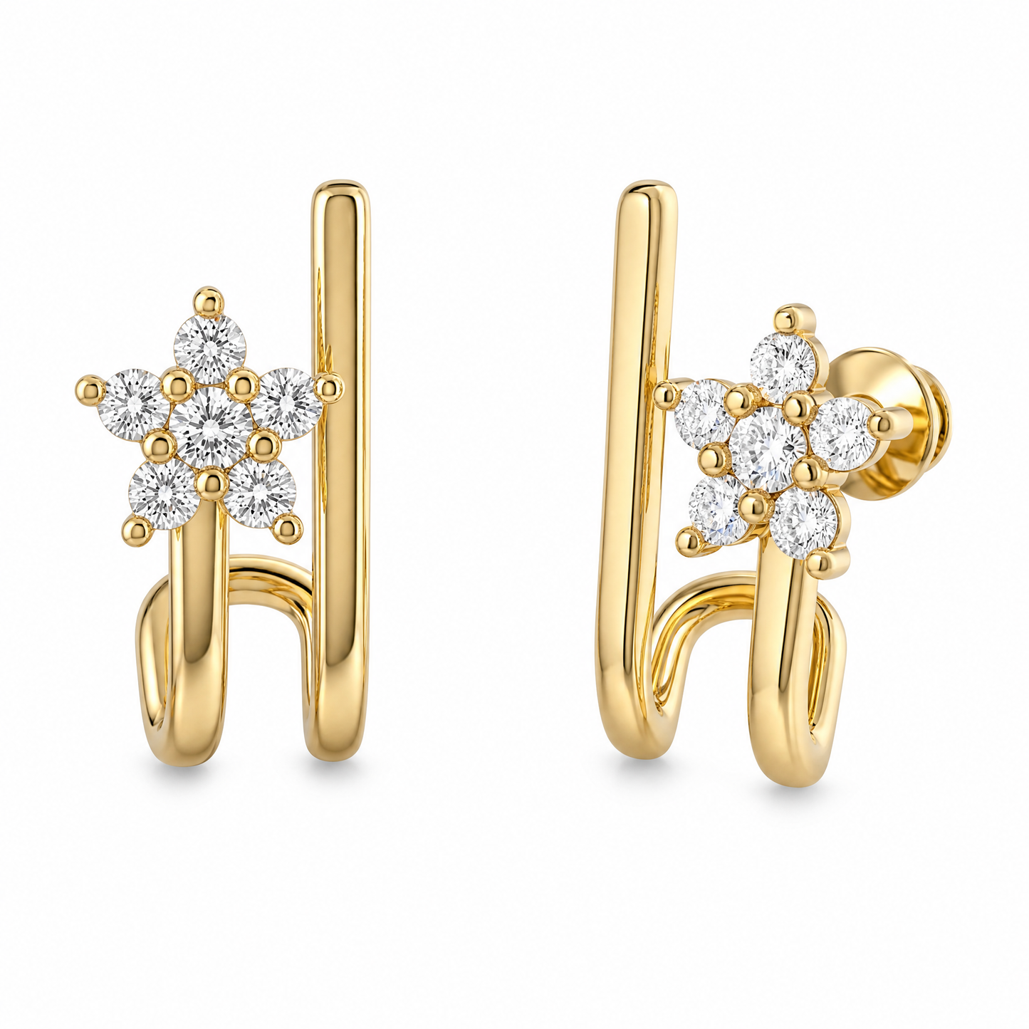 12-Diamond Flower Gold Post Earrings