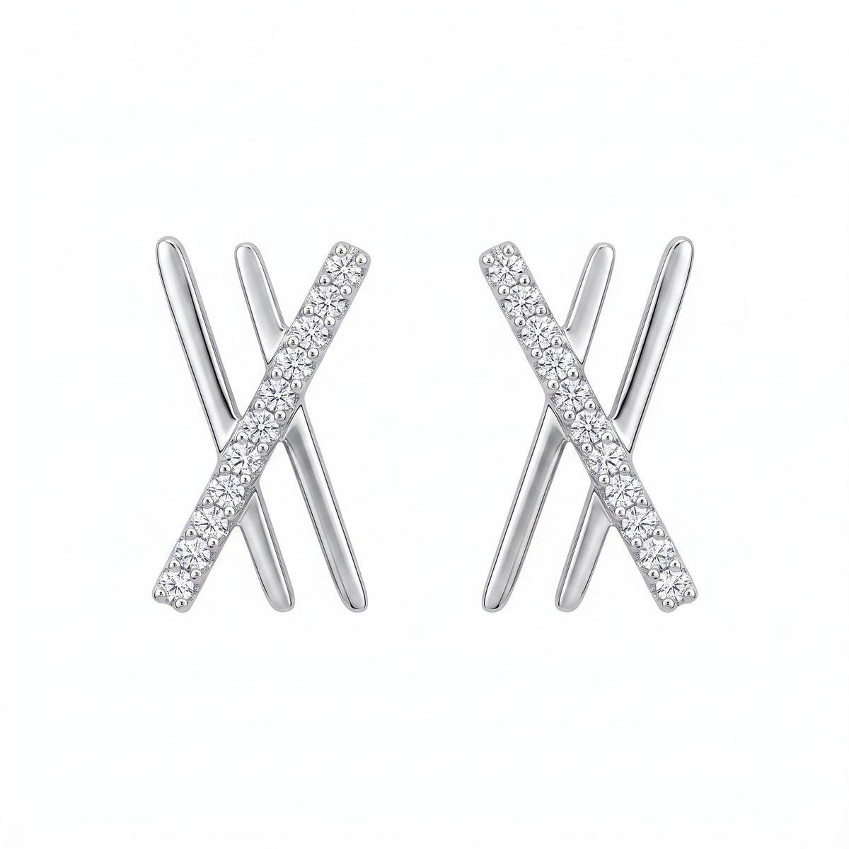 24-Diamond Double-X Gold Post Earrings