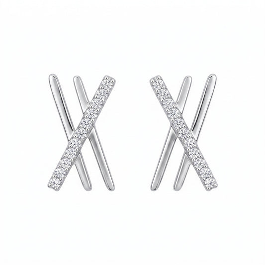 24-Diamond Double-X Gold Post Earrings