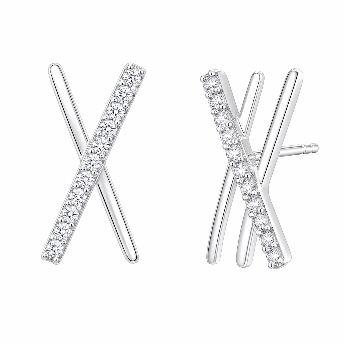 24-Diamond Double-X Gold Post Earrings