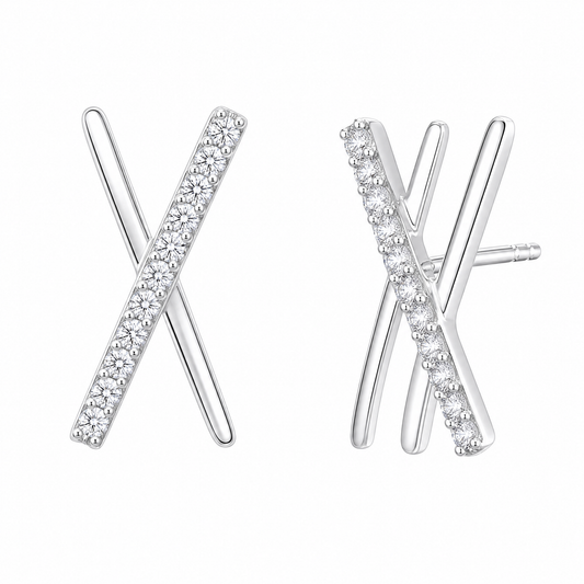 24-Diamond Double-X Gold Post Earrings
