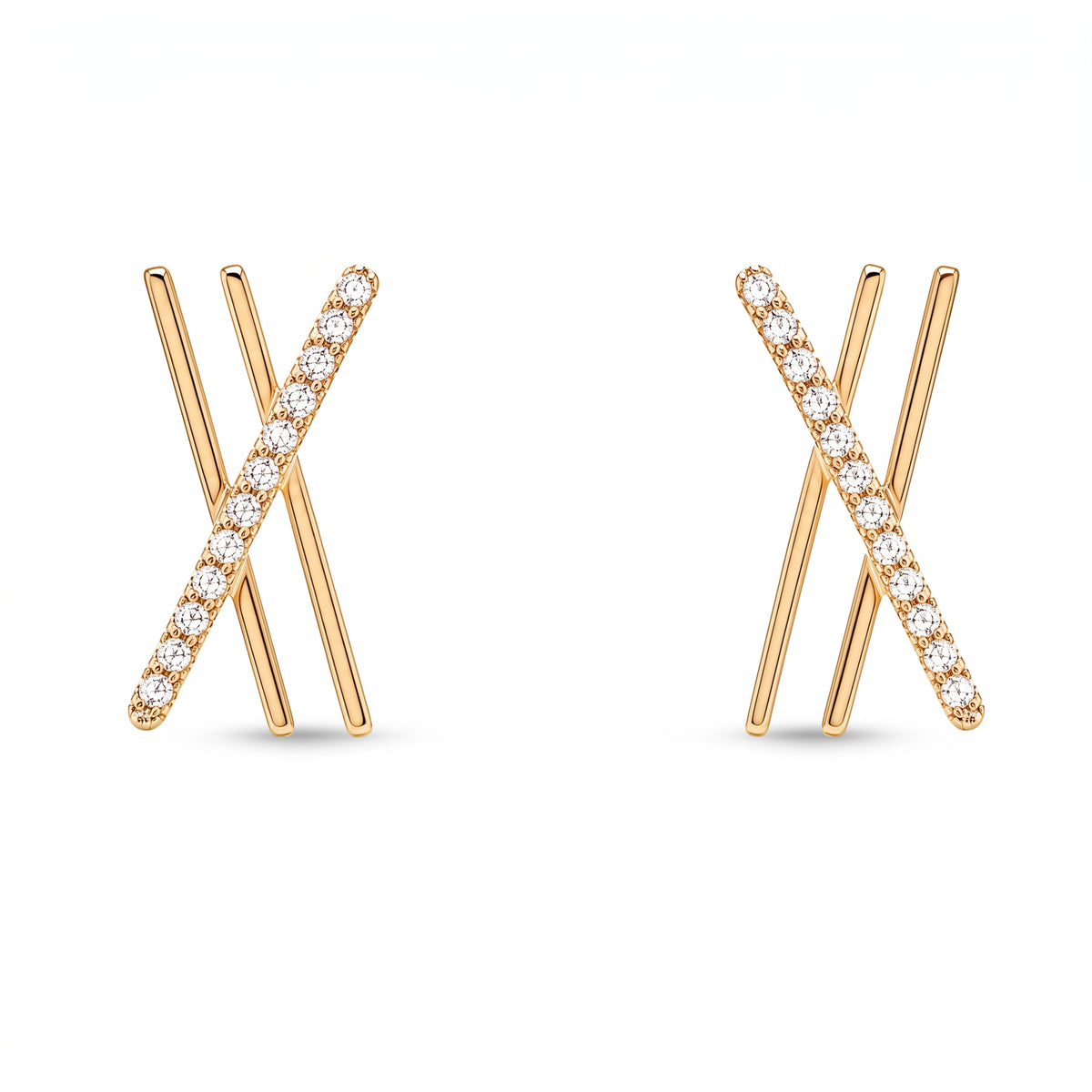 24-Diamond Double-X Gold Post Earrings