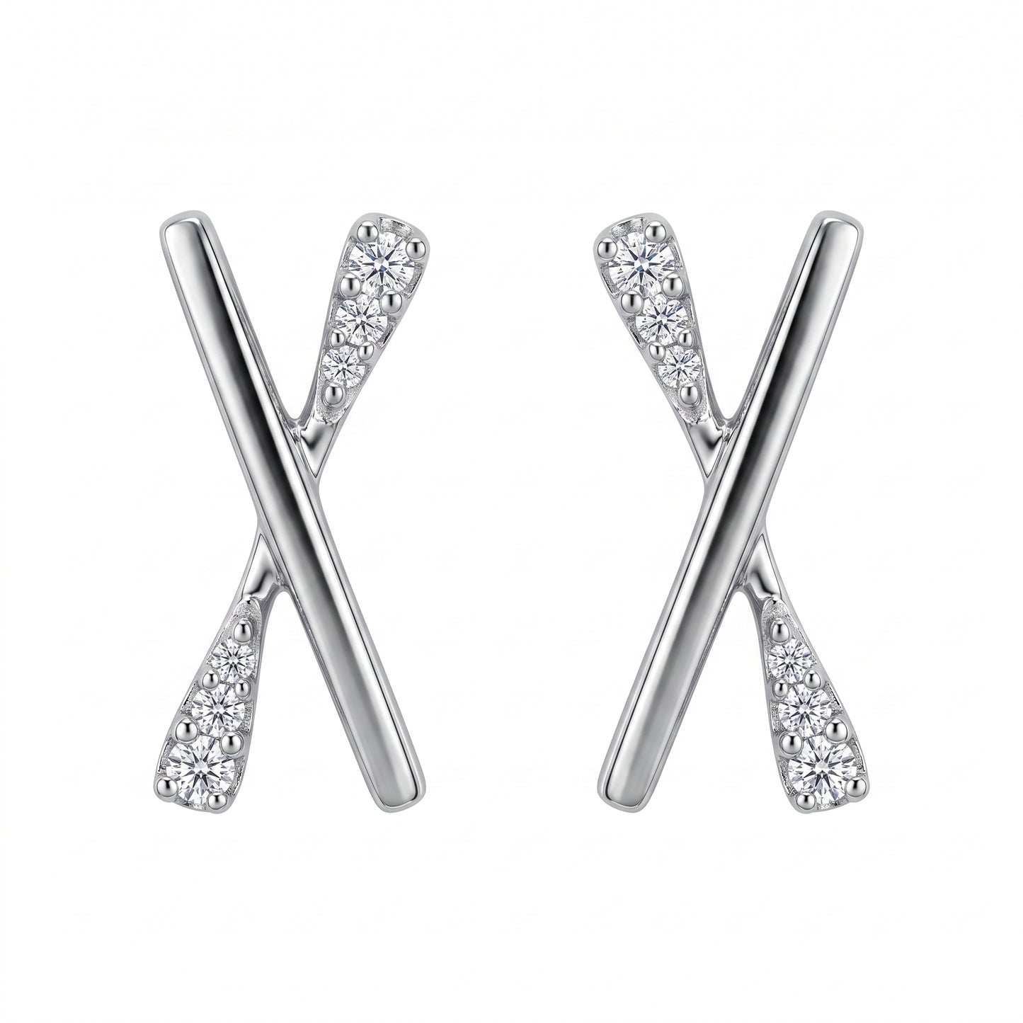 12-Diamond X-Shape Post Earrings in 14K white gold, front view