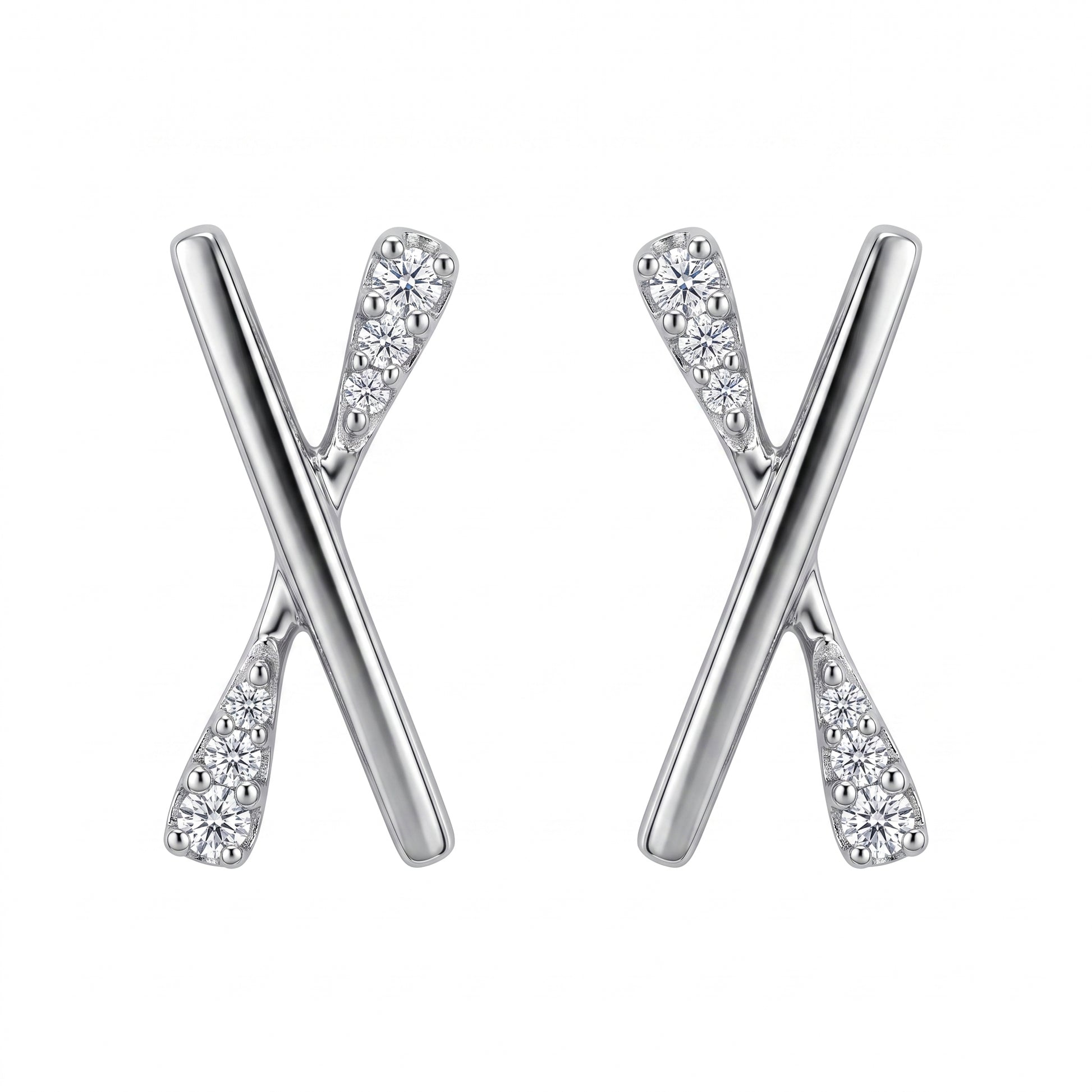 12-Diamond X-Shape Post Earrings in 14K white gold, front view