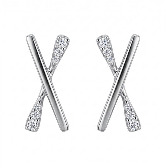 12-Diamond X-Shape Post Earrings in 14K white gold, front view
