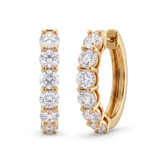 2.96ct Diamond Hoop Earrings in 18K Yellow & White Gold