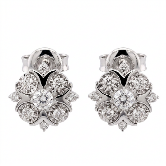 10-Round & 8-Diamond Post Earrings, 9x10mm
