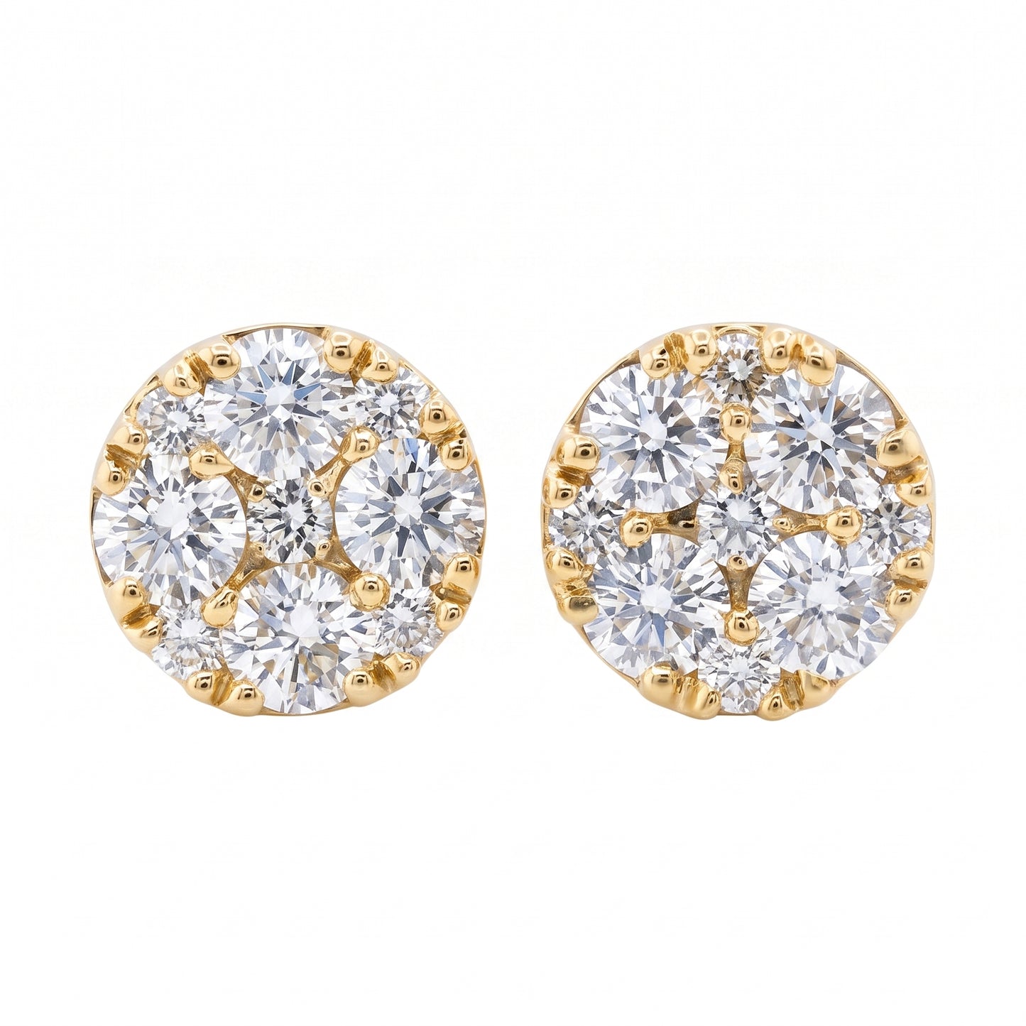 18-Diamond Round Stud Earrings, 6.75mm in 18K yellow gold - white background view