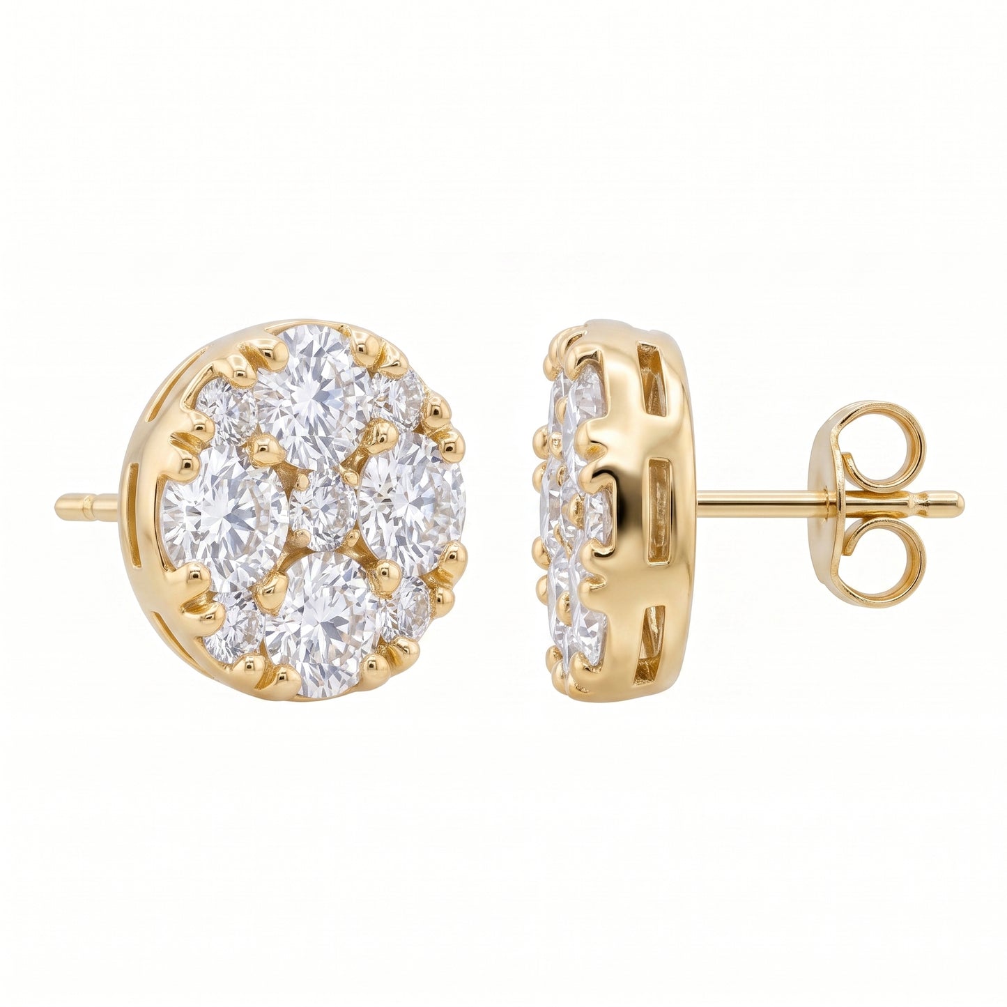 18-Diamond Round Stud Earrings, 6.75mm in 18K yellow gold - angled view