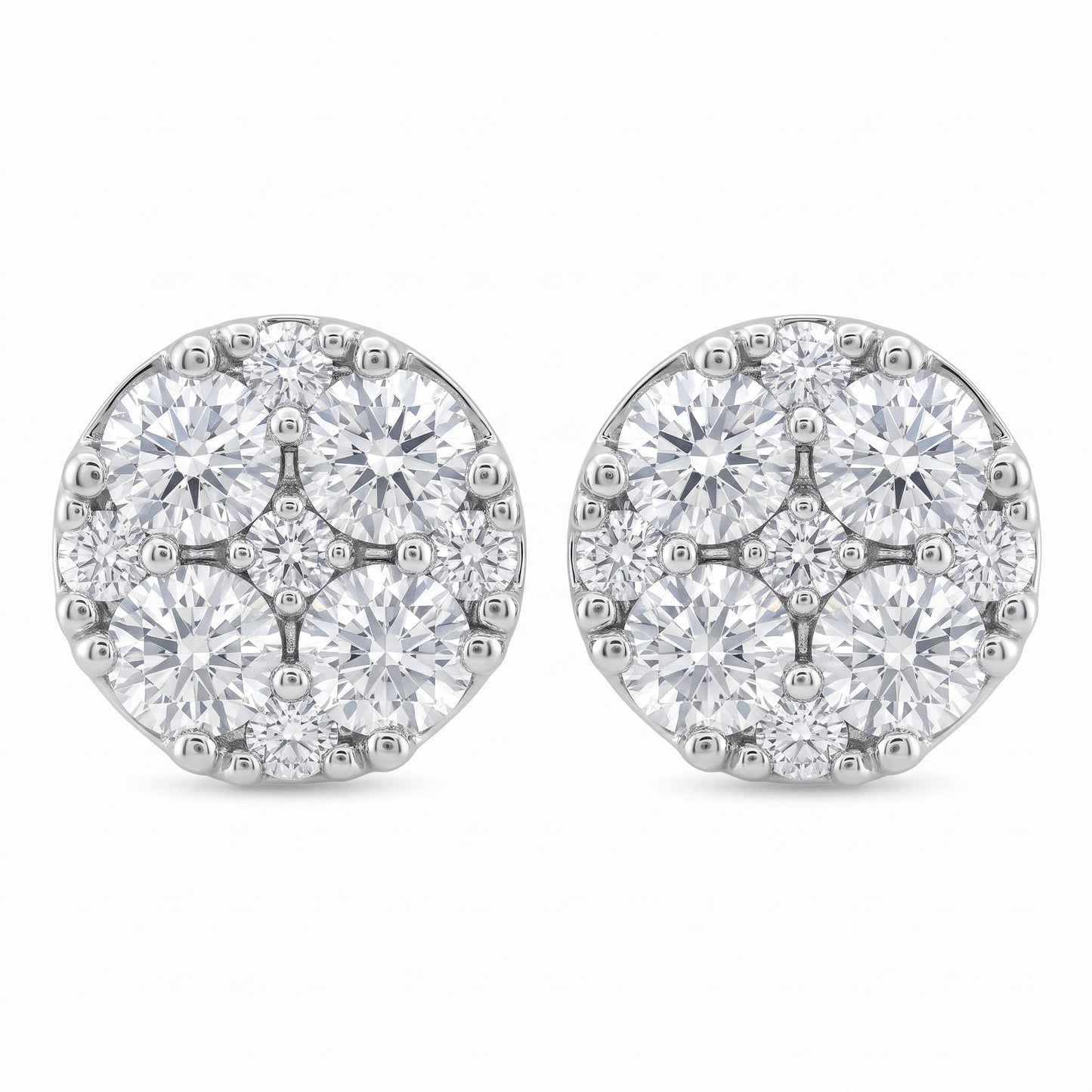 18-Diamond Round Stud Earrings, 6.75mm
