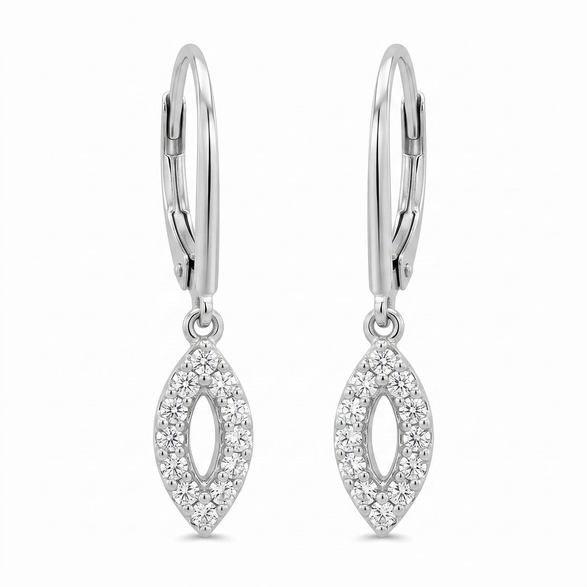 24 Single-Cut Diamond Marquise Dangle Lever-Back Earrings