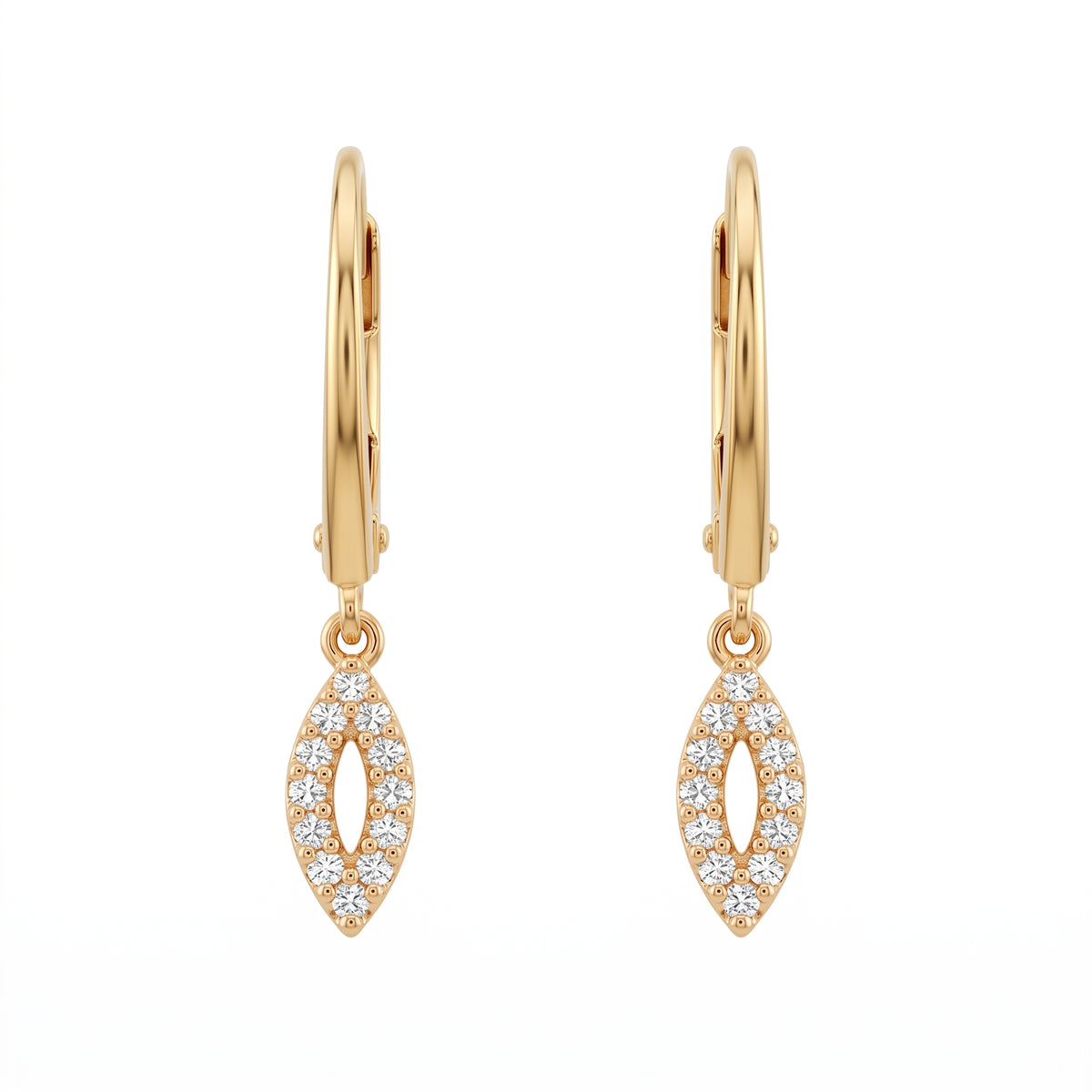24 Single-Cut Diamond Marquise Dangle Lever-Back Earrings