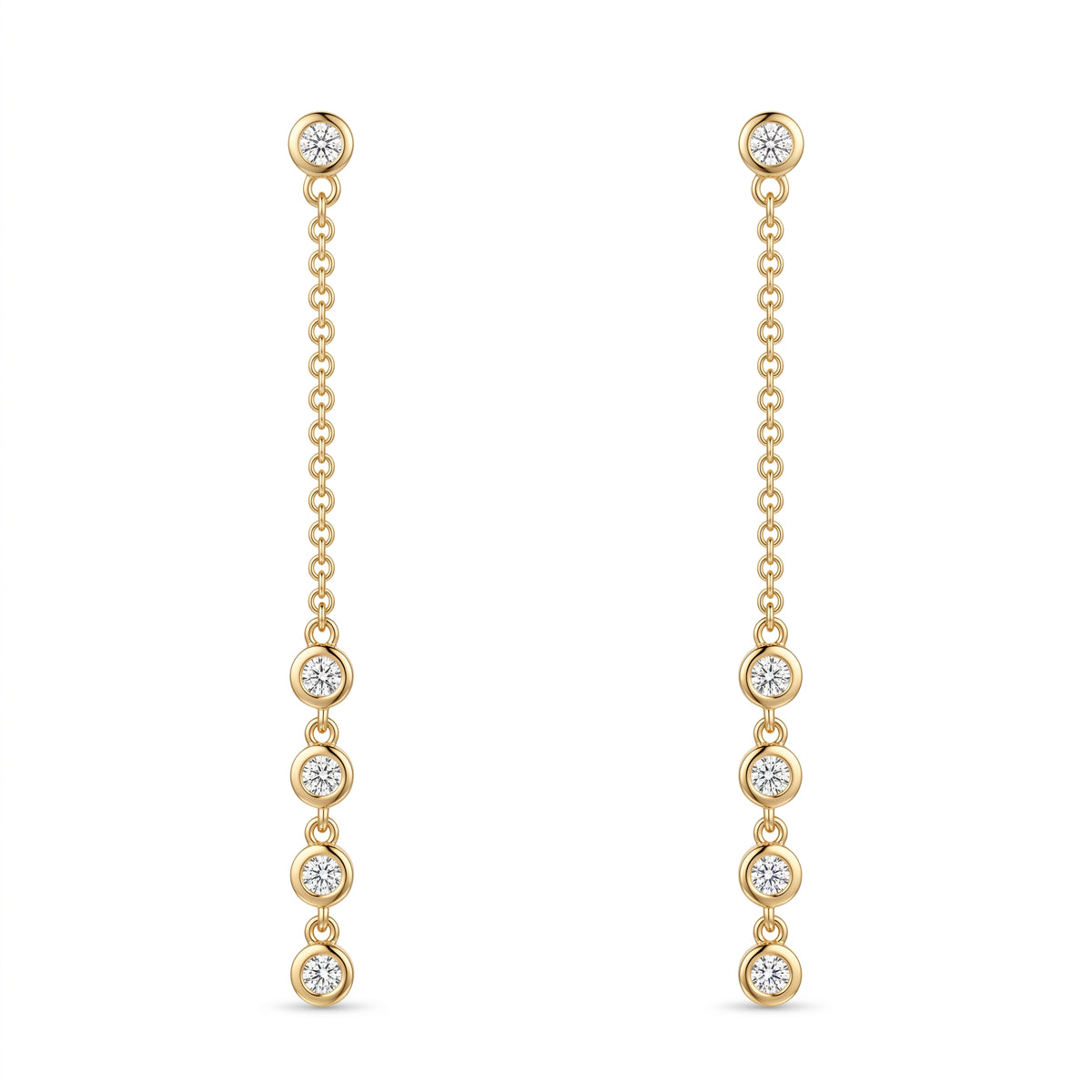 10-Diamond Dangle Chain Earrings - white background view