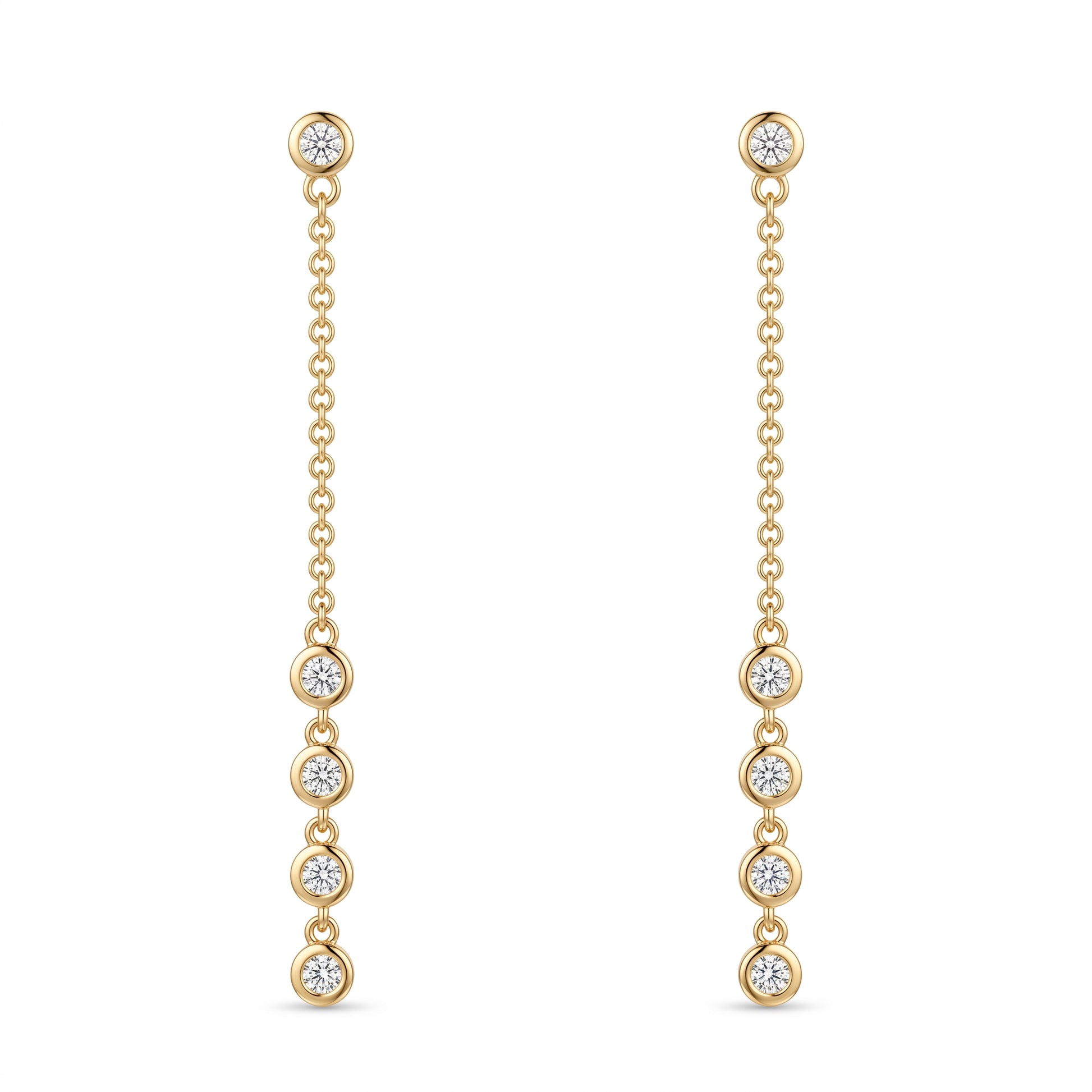 10-Diamond Dangle Chain Earrings - white background view