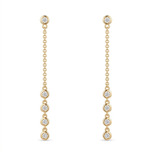 10-Diamond Dangle Chain Earrings - white background view
