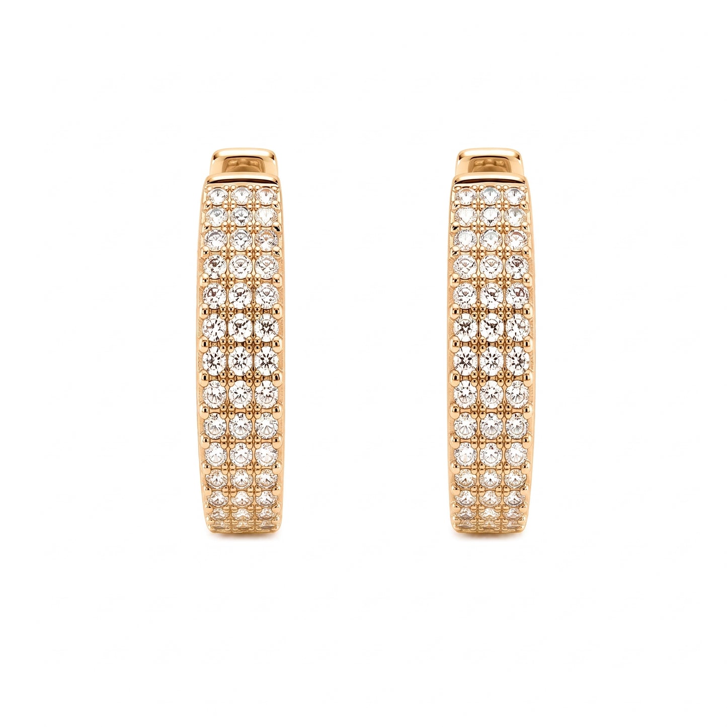 96-Diamond 3-Row Hoop Earrings, 3x12x12.5mm