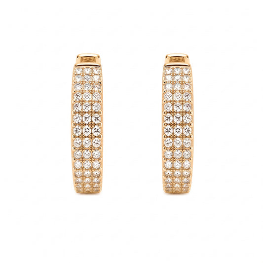 96-Diamond 3-Row Hoop Earrings, 3x12x12.5mm