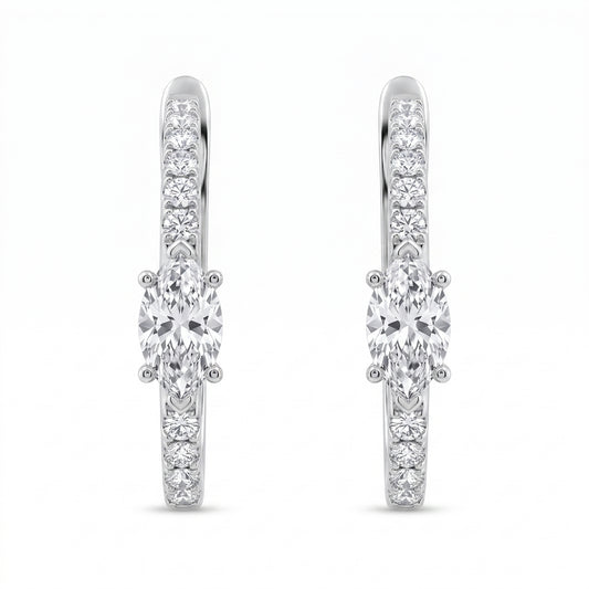 2 Marquise & 20-Diamond Hoop Earrings, 15x17mm - white background view