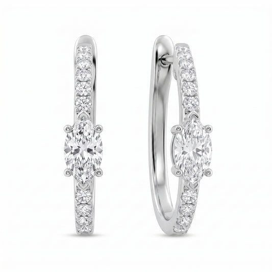 2 Marquise & 20-Diamond Hoop Earrings, 15x17mm - second white background view