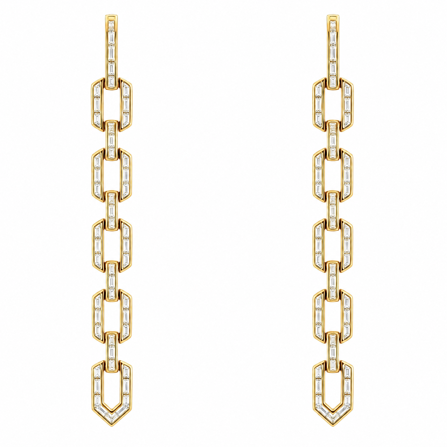 100 Baguette & 2 Princess-Cut Diamond Channel Dangle Clip Earrings