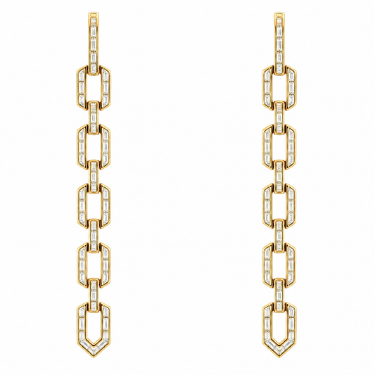 100 Baguette & 2 Princess-Cut Diamond Channel Dangle Clip Earrings