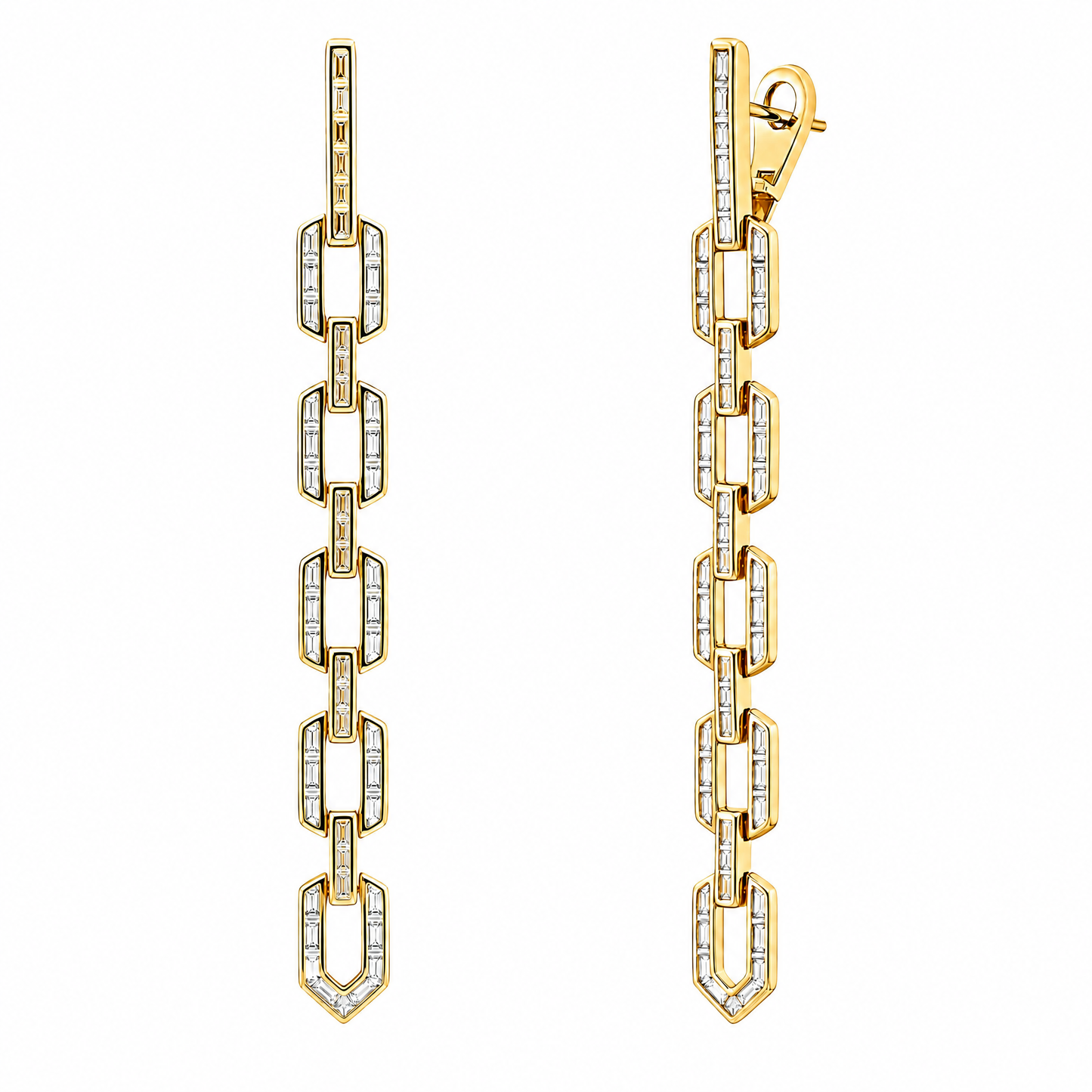 100 Baguette & 2 Princess-Cut Diamond Channel Dangle Clip Earrings