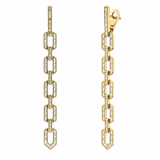 100 Baguette & 2 Princess-Cut Diamond Channel Dangle Clip Earrings