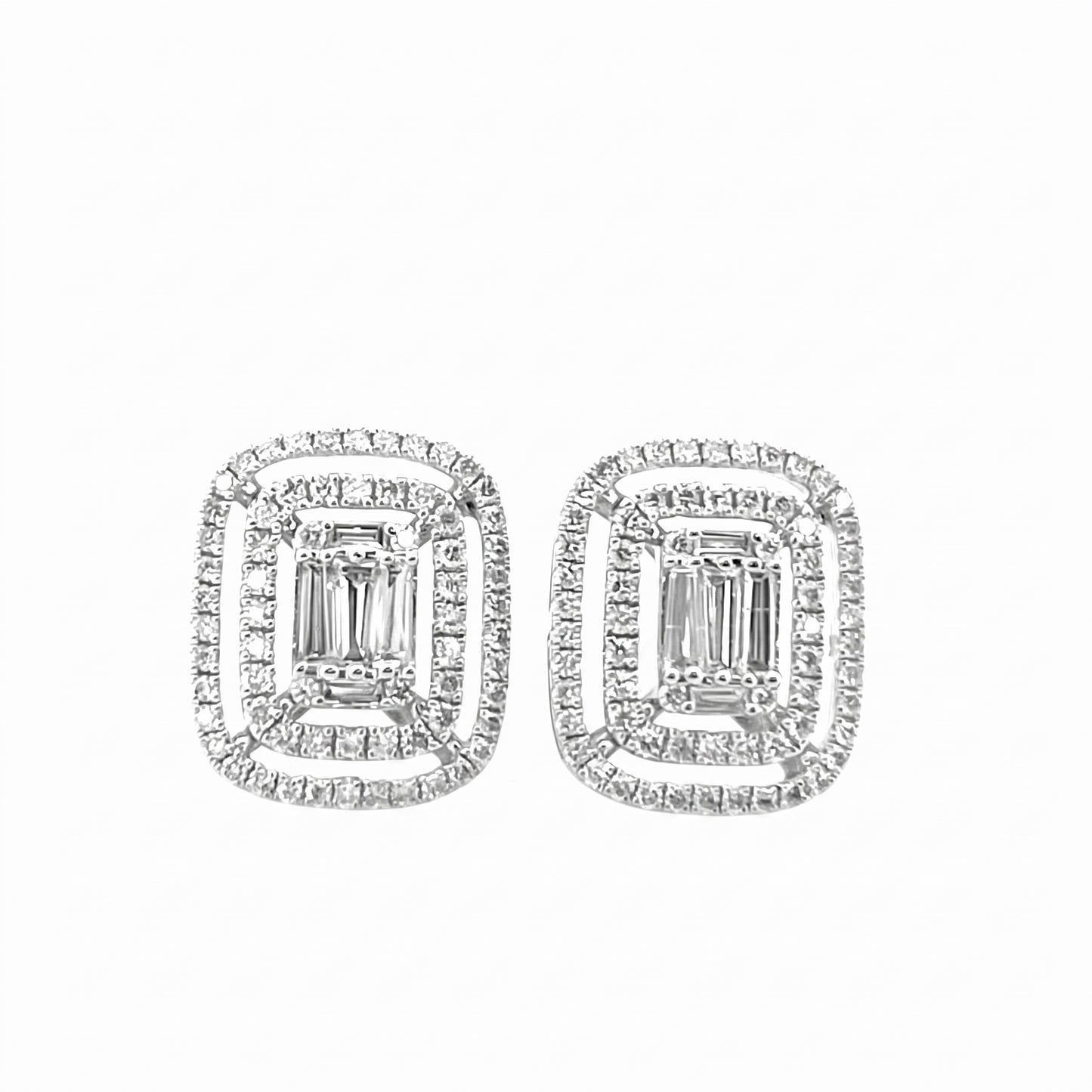 142-Diamond Rectangle Stud Earrings in 18K white gold - white background hero
