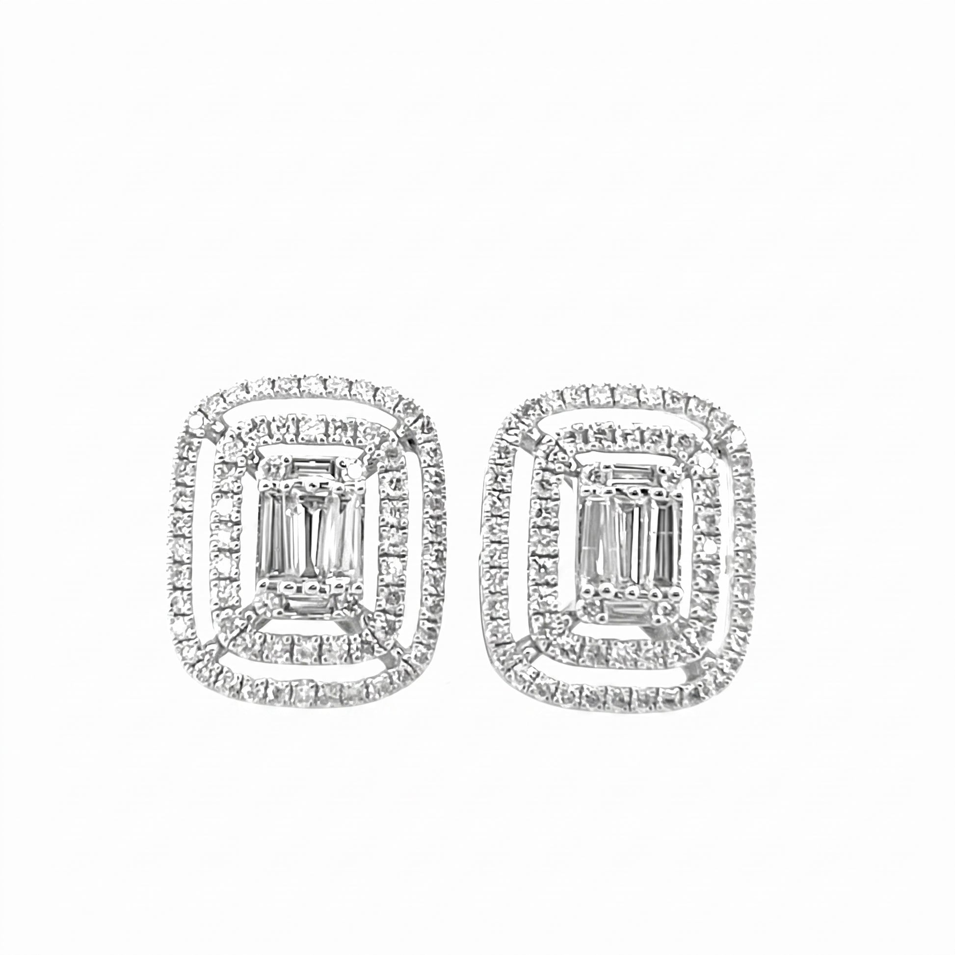 142-Diamond Rectangle Stud Earrings in 18K white gold - white background hero