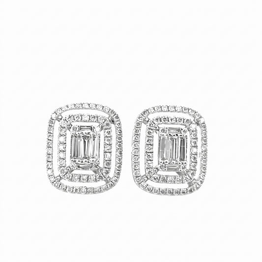 142-Diamond Rectangle Stud Earrings in 18K white gold - white background hero
