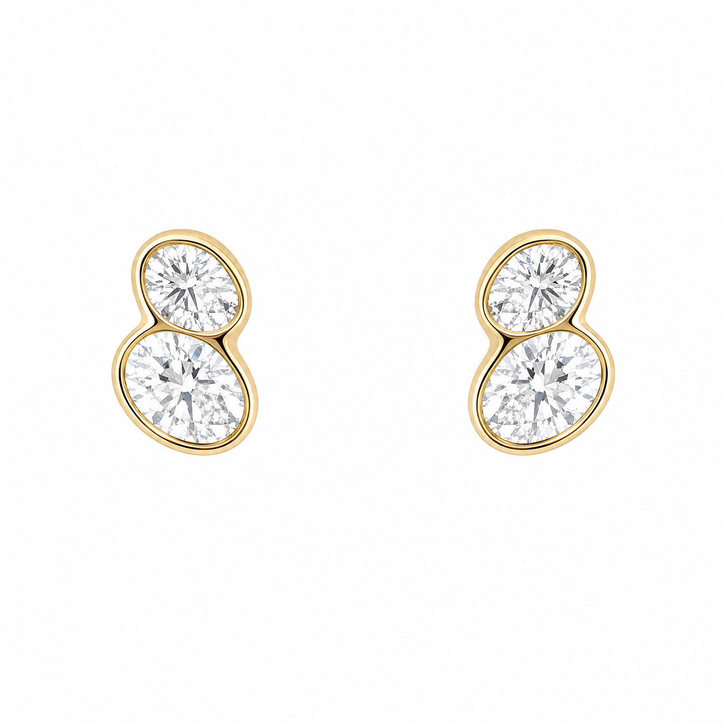 DEPJ0068 W-1 frontal pair - two oval diamond figure-eight bezel stud earrings in 18K yellow gold