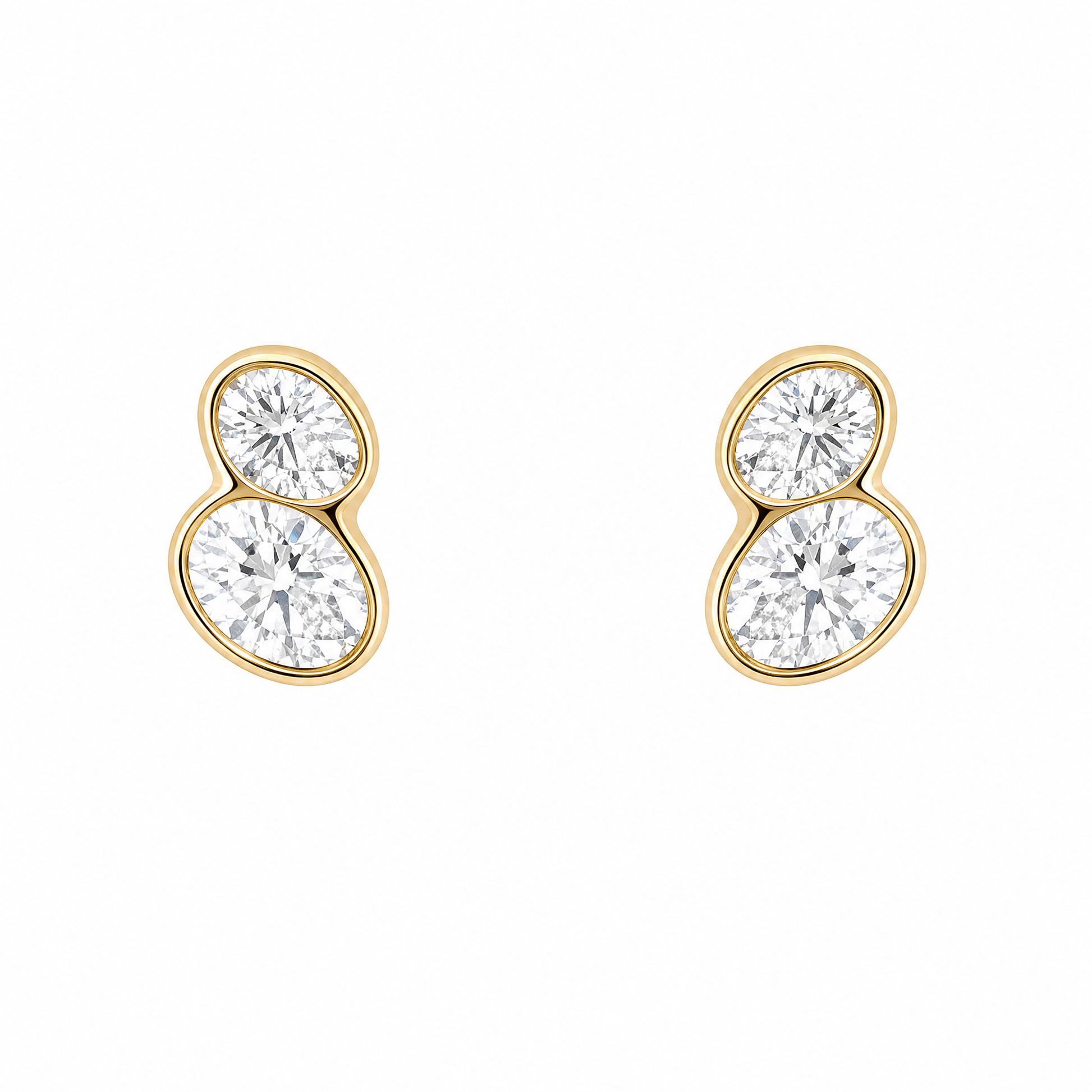 DEPJ0068 W-1 frontal pair - two oval diamond figure-eight bezel stud earrings in 18K yellow gold