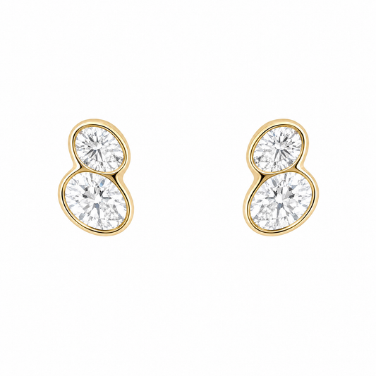 DEPJ0068 W-1 frontal pair - two oval diamond figure-eight bezel stud earrings in 18K yellow gold