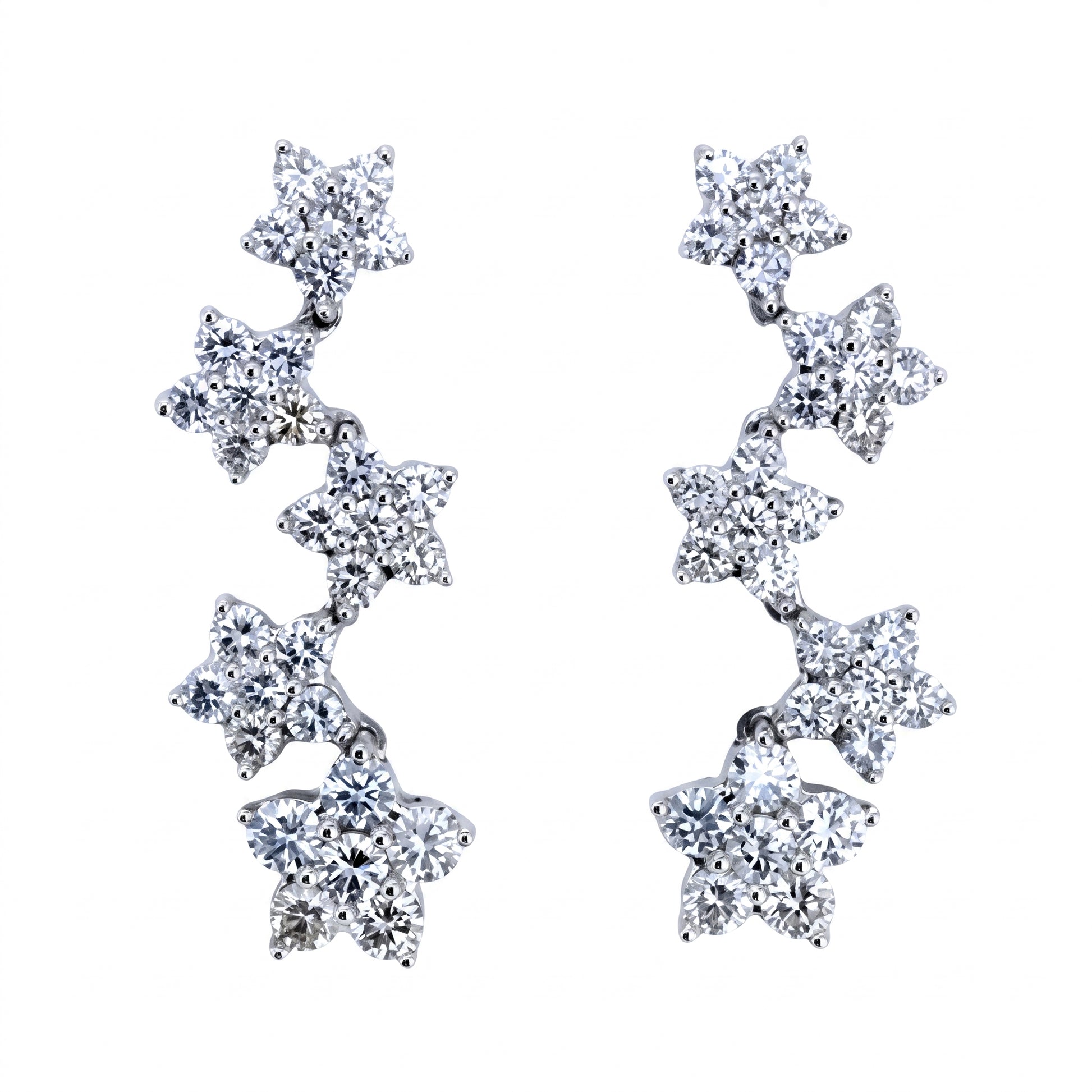 4.50 Carat White and Black Diamond Cascading Flower Drop Earrings — front view