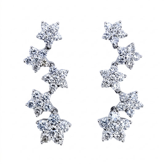 4.50 Carat White and Black Diamond Cascading Flower Drop Earrings — front view