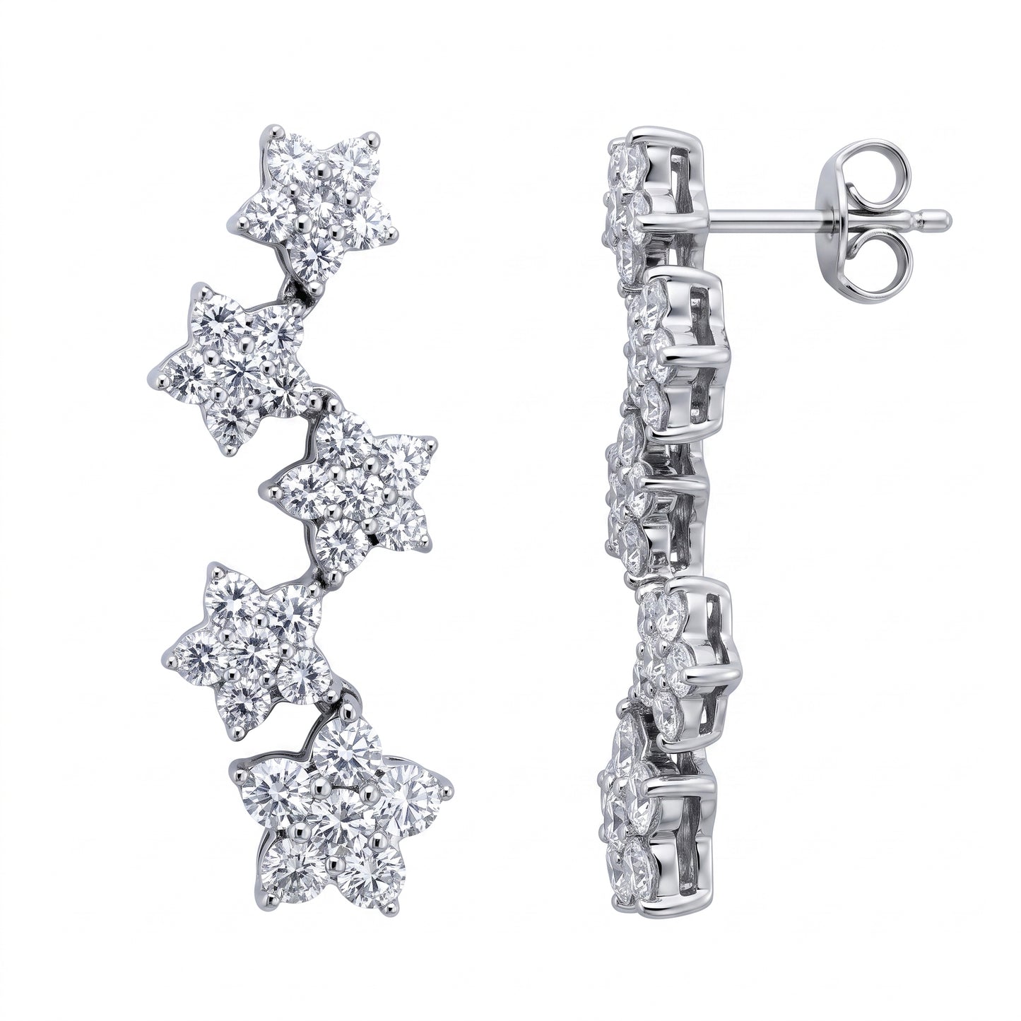 4.50 Carat White and Black Diamond Cascading Flower Drop Earrings — side profile