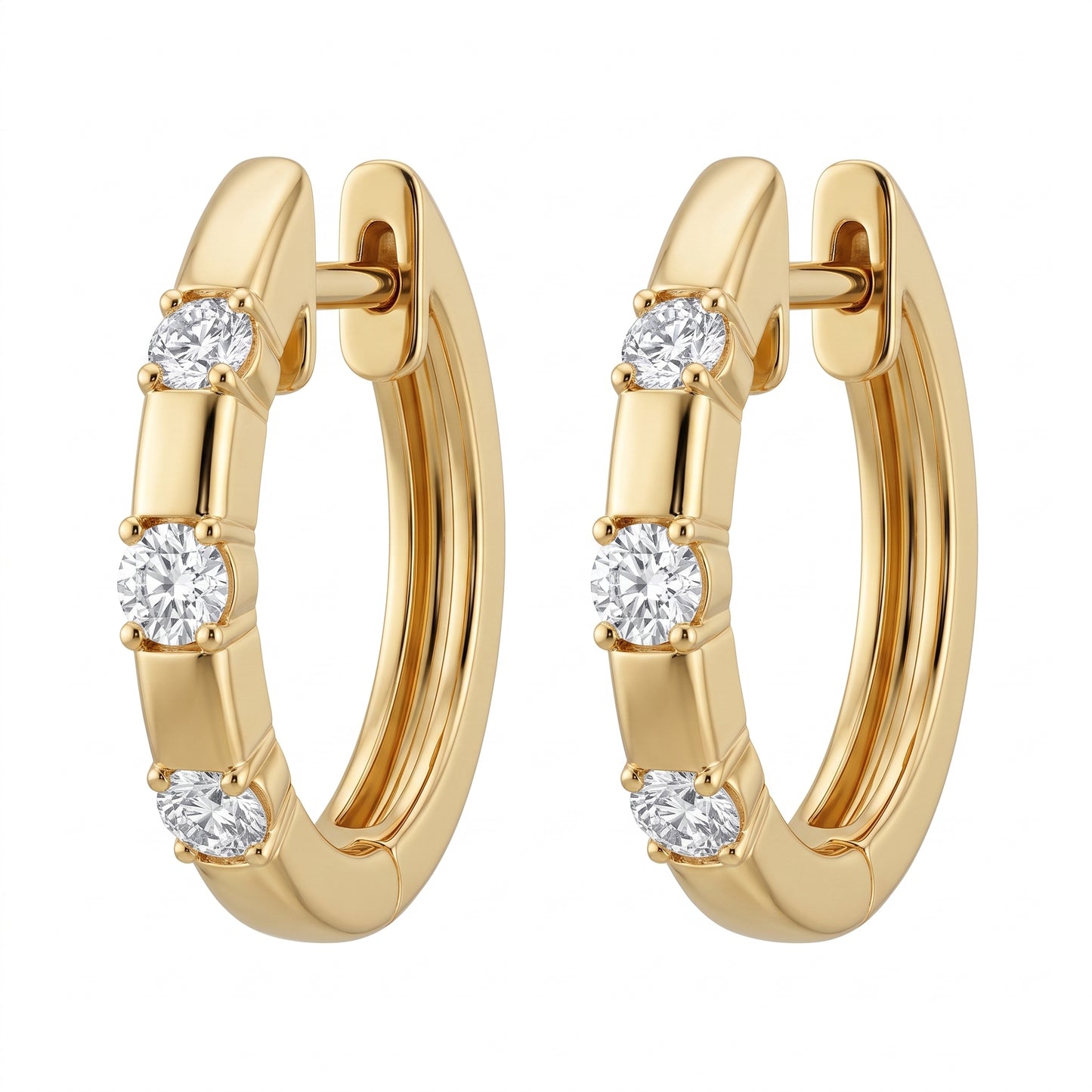 6-Diamond Hoop Earrings, 16x15mm in 18K yellow gold - white background view