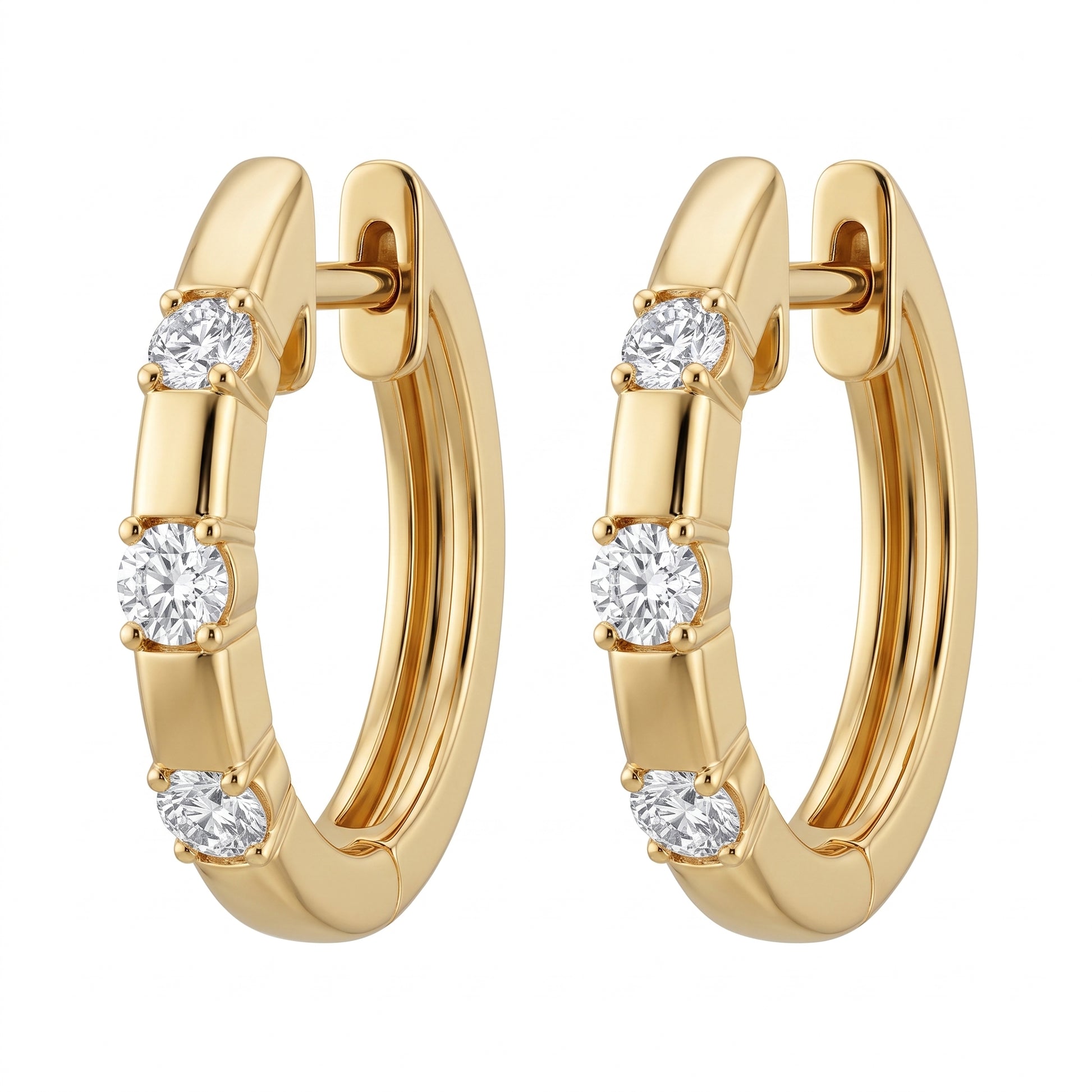 6-Diamond Hoop Earrings, 16x15mm in 18K yellow gold - white background view