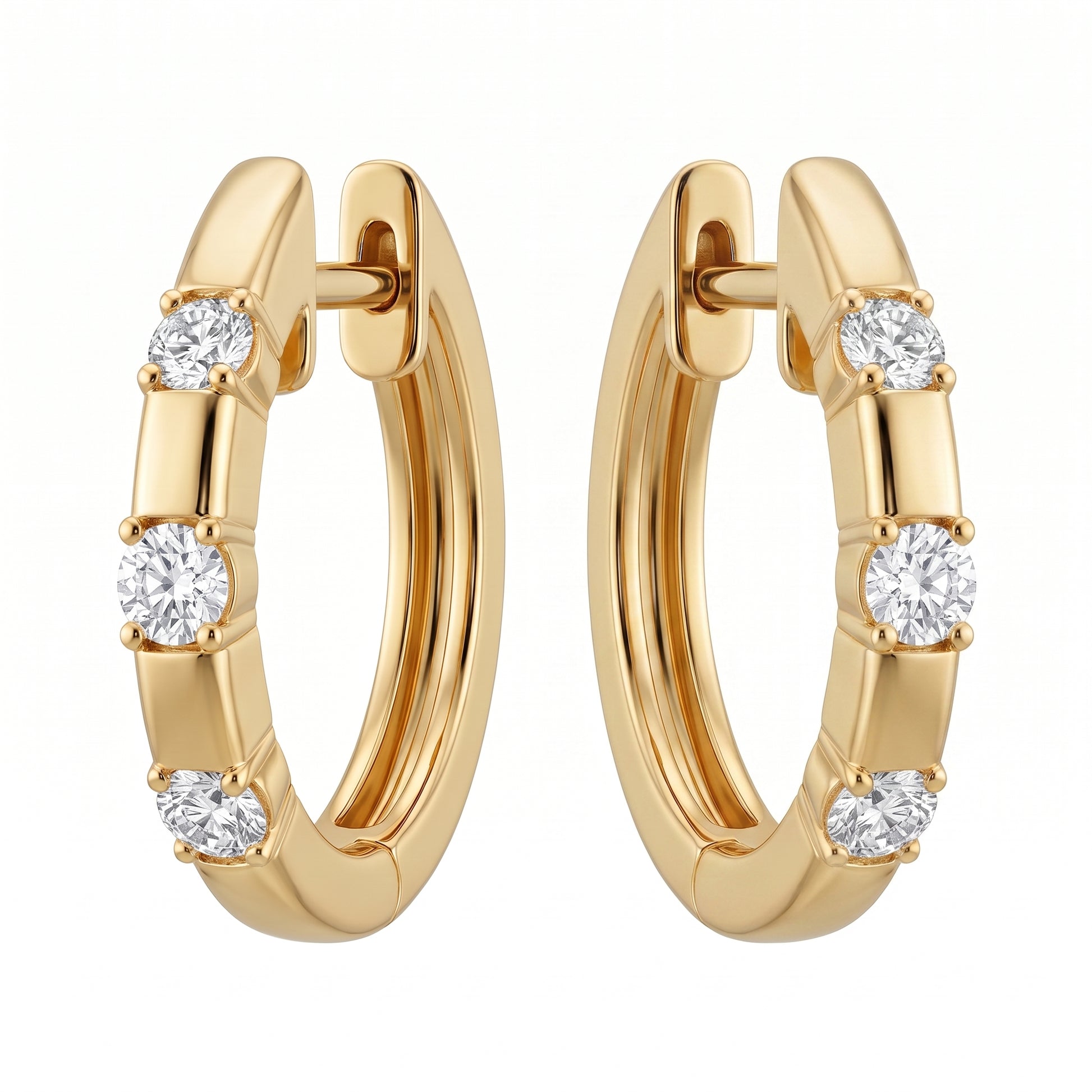 6-Diamond Hoop Earrings, 16x15mm in 18K yellow gold - second white background view