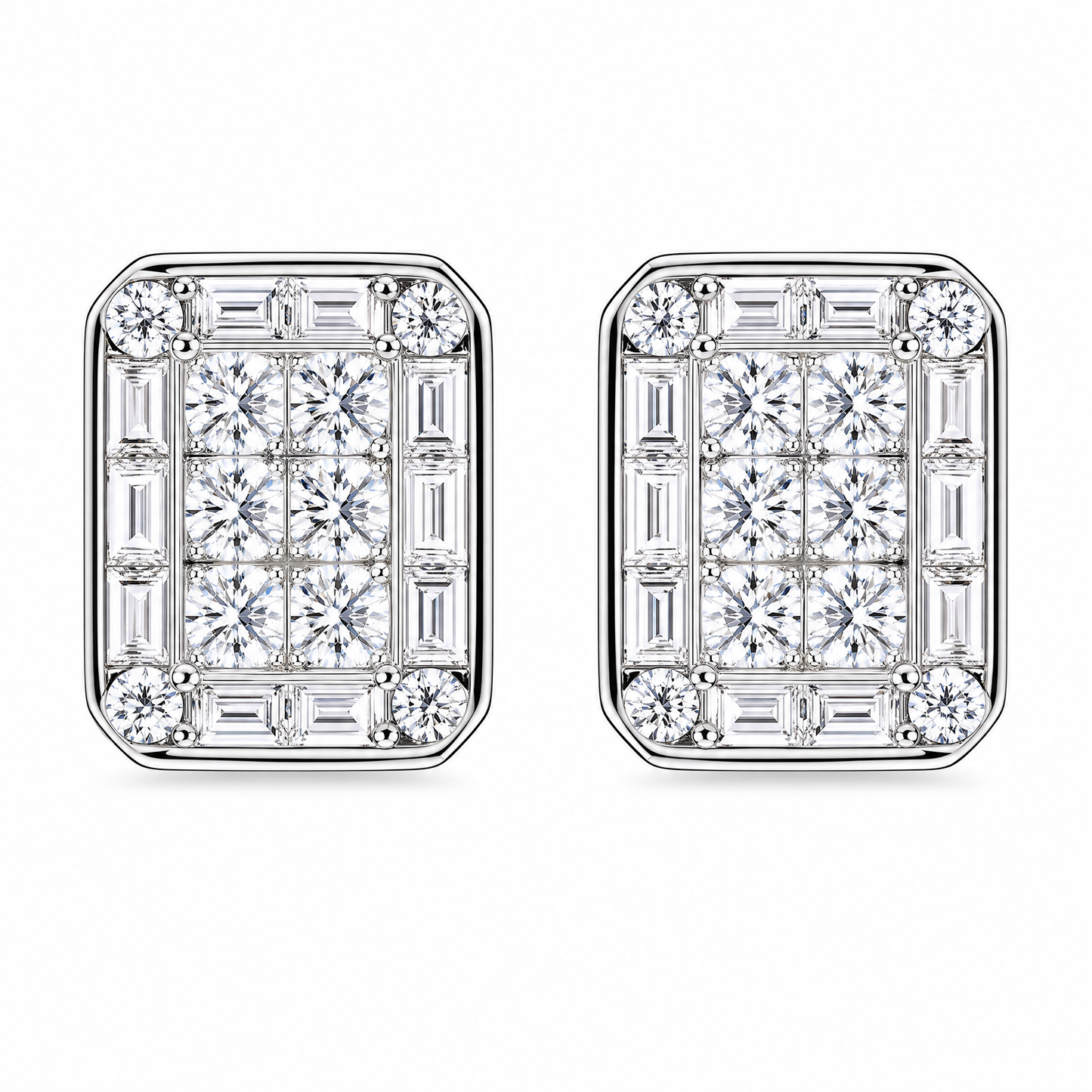 DERT0411W W-1 frontal pair - invisible-set princess and tapered baguette diamond octagonal clip earrings