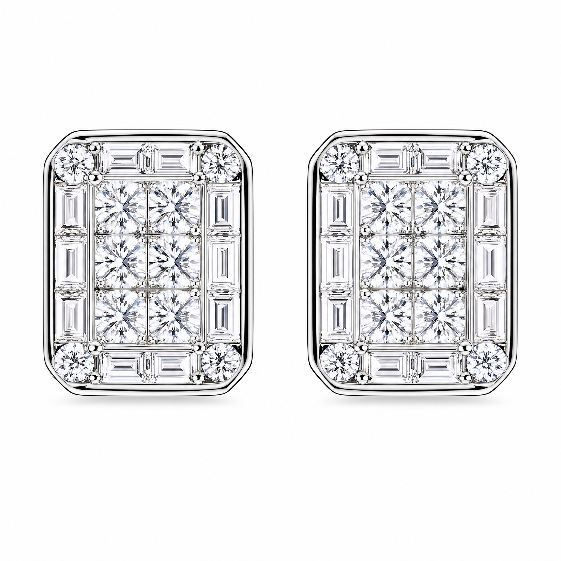 DERT0411W W-1 frontal pair - invisible-set princess and tapered baguette diamond octagonal clip earrings