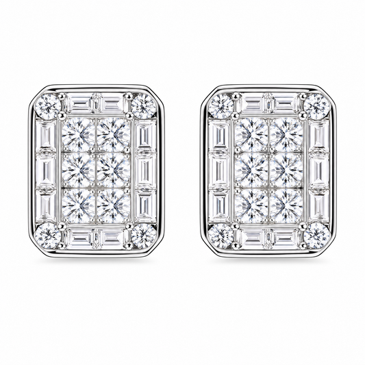 DERT0411W W-1 frontal pair - invisible-set princess and tapered baguette diamond octagonal clip earrings