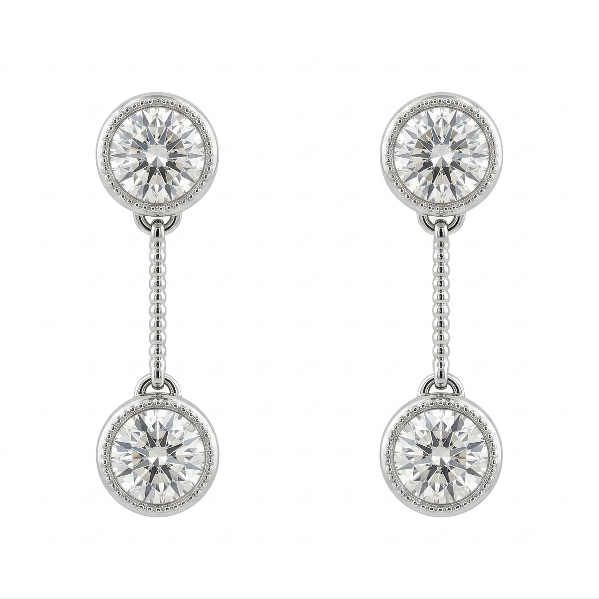 4-Diamond Bezel Dangle Post Earrings