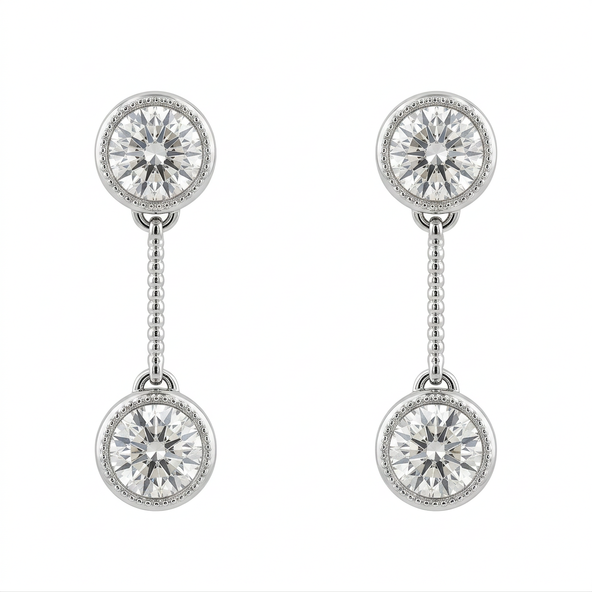 4-Diamond Bezel Dangle Post Earrings