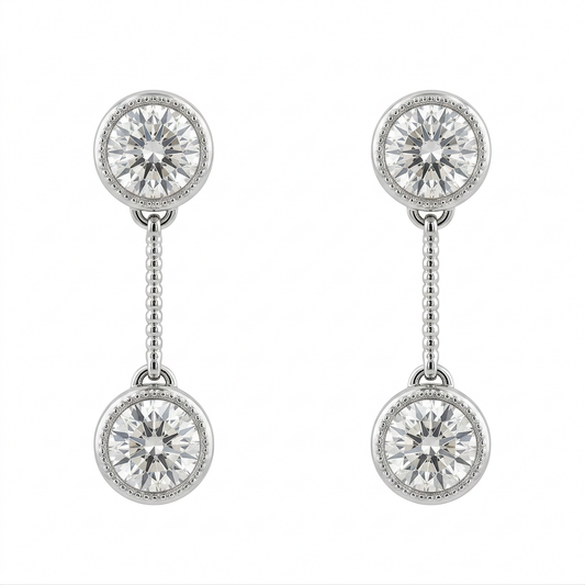4-Diamond Bezel Dangle Post Earrings