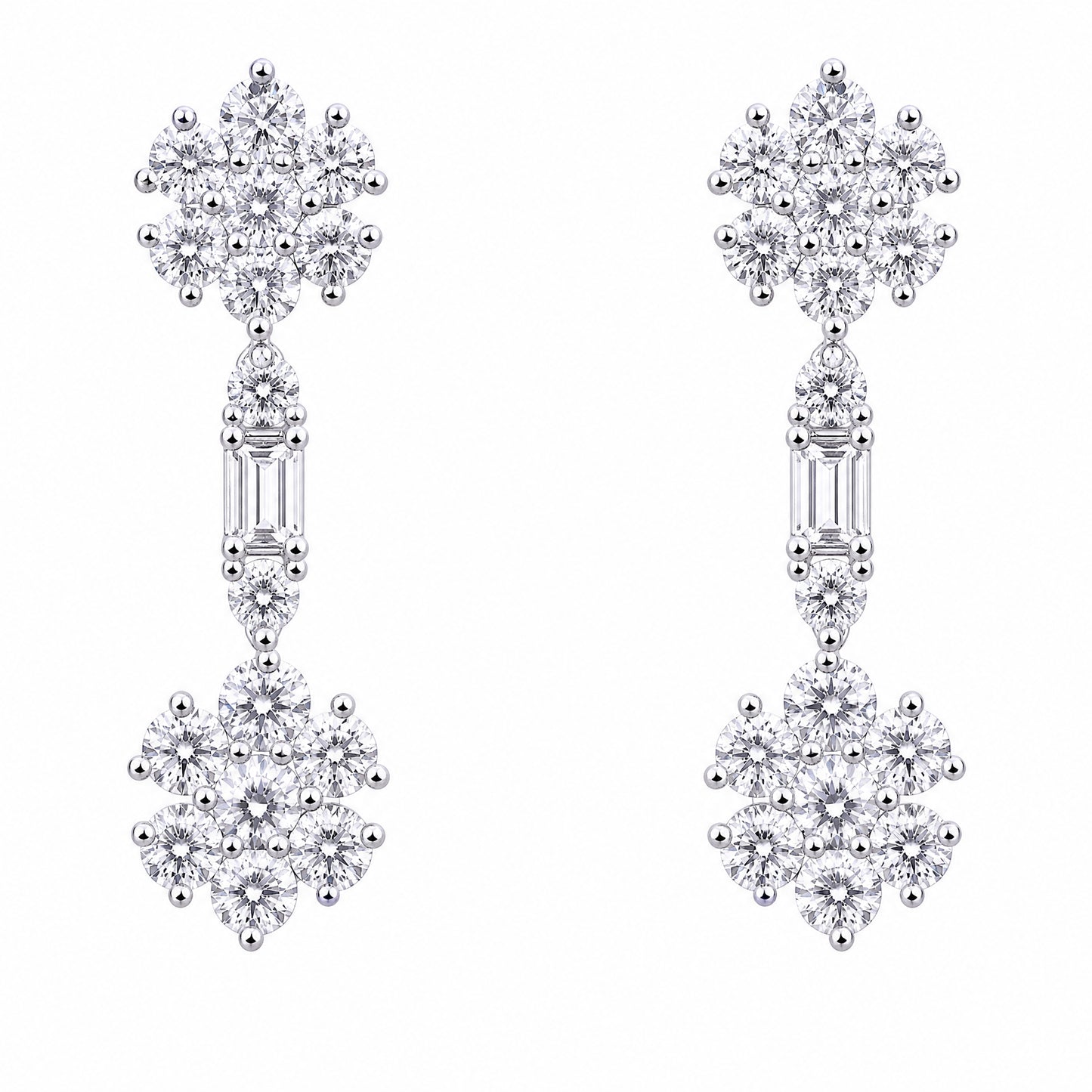 DERT0471W W-1 frontal pair diamond flower cluster dangle earrings