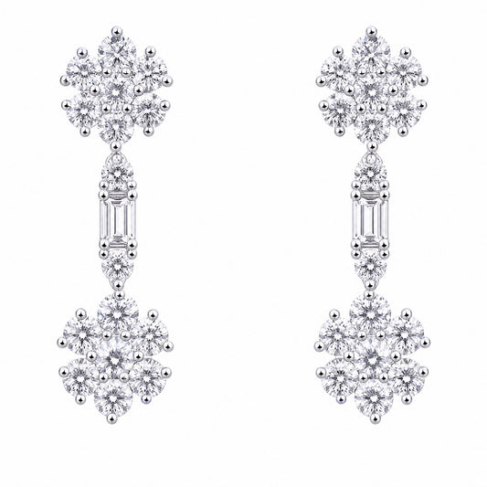 DERT0471W W-1 frontal pair diamond flower cluster dangle earrings
