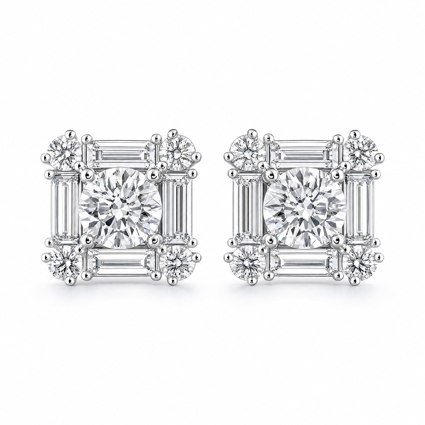 DERT0472W-CA W-1 frontal pair diamond square cluster stud earrings