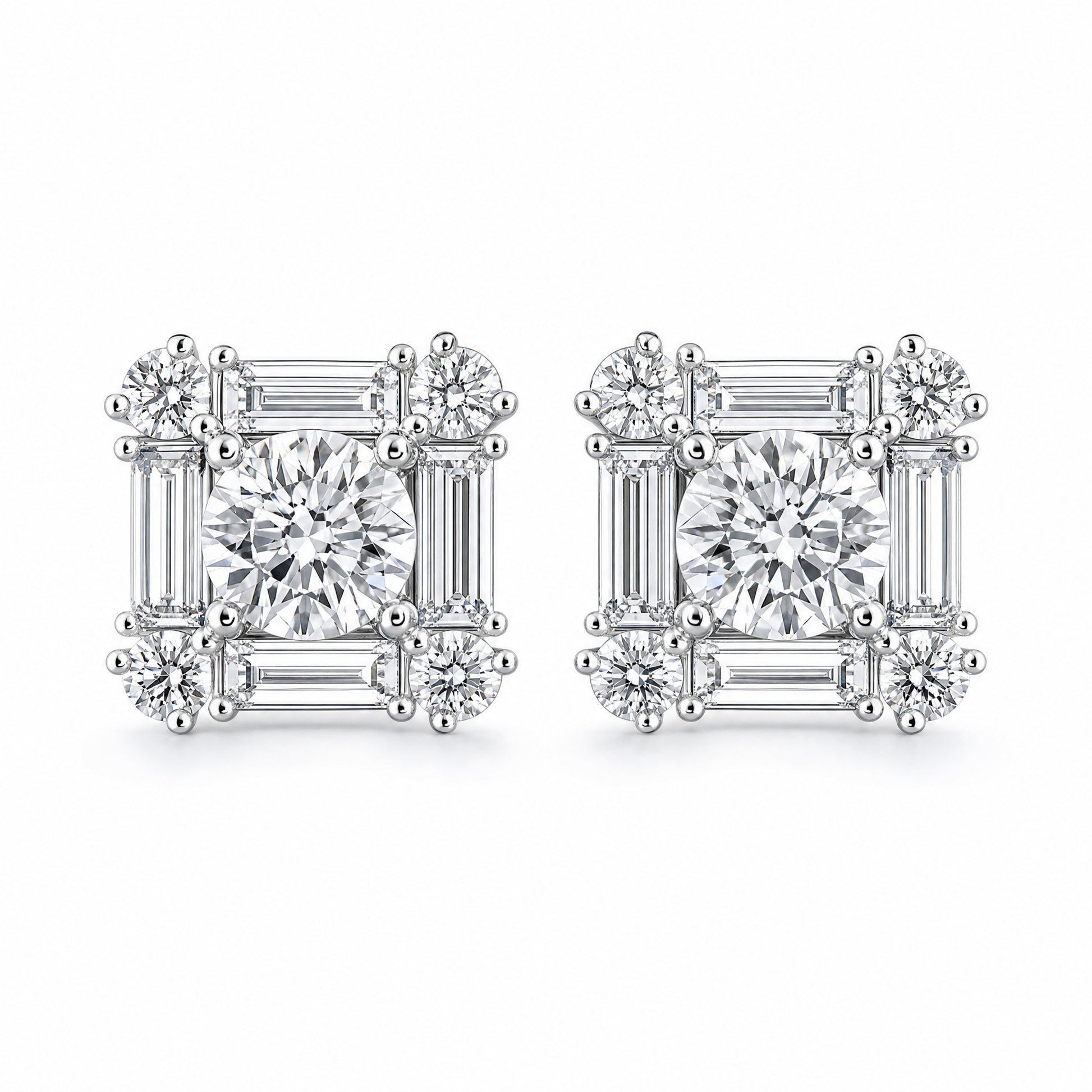 DERT0472W-CA W-1 frontal pair diamond square cluster stud earrings