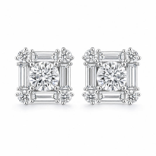 DERT0472W-CA W-1 frontal pair diamond square cluster stud earrings